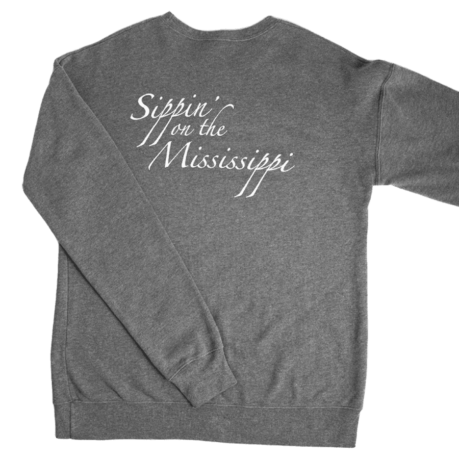 Wide River Winery's Grey Sweatshirt With Sippin' on the Mississippi on Back